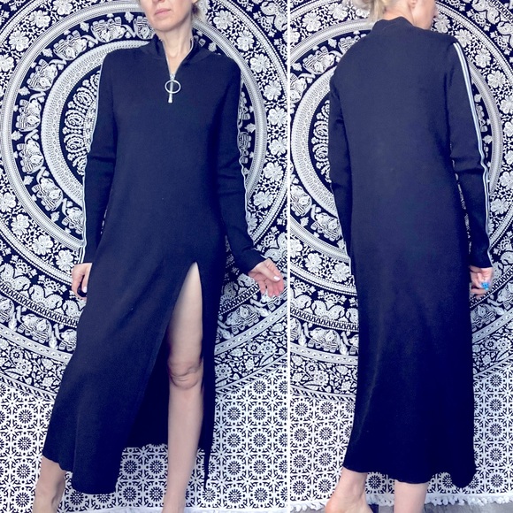 Pringle of Scotland ribbed Knit Dress/Sweater black white logo long sleeve midi - Picture 2 of 11